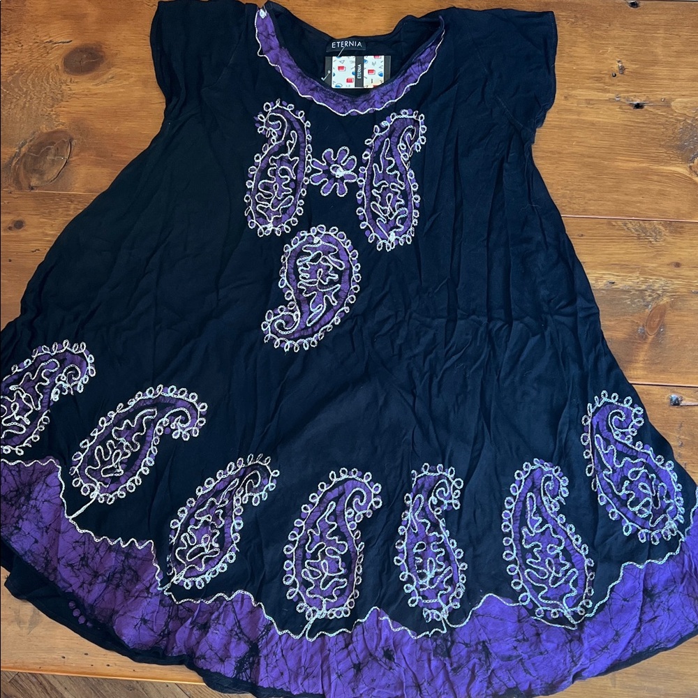 Eterna Black and Purple Midi Dress